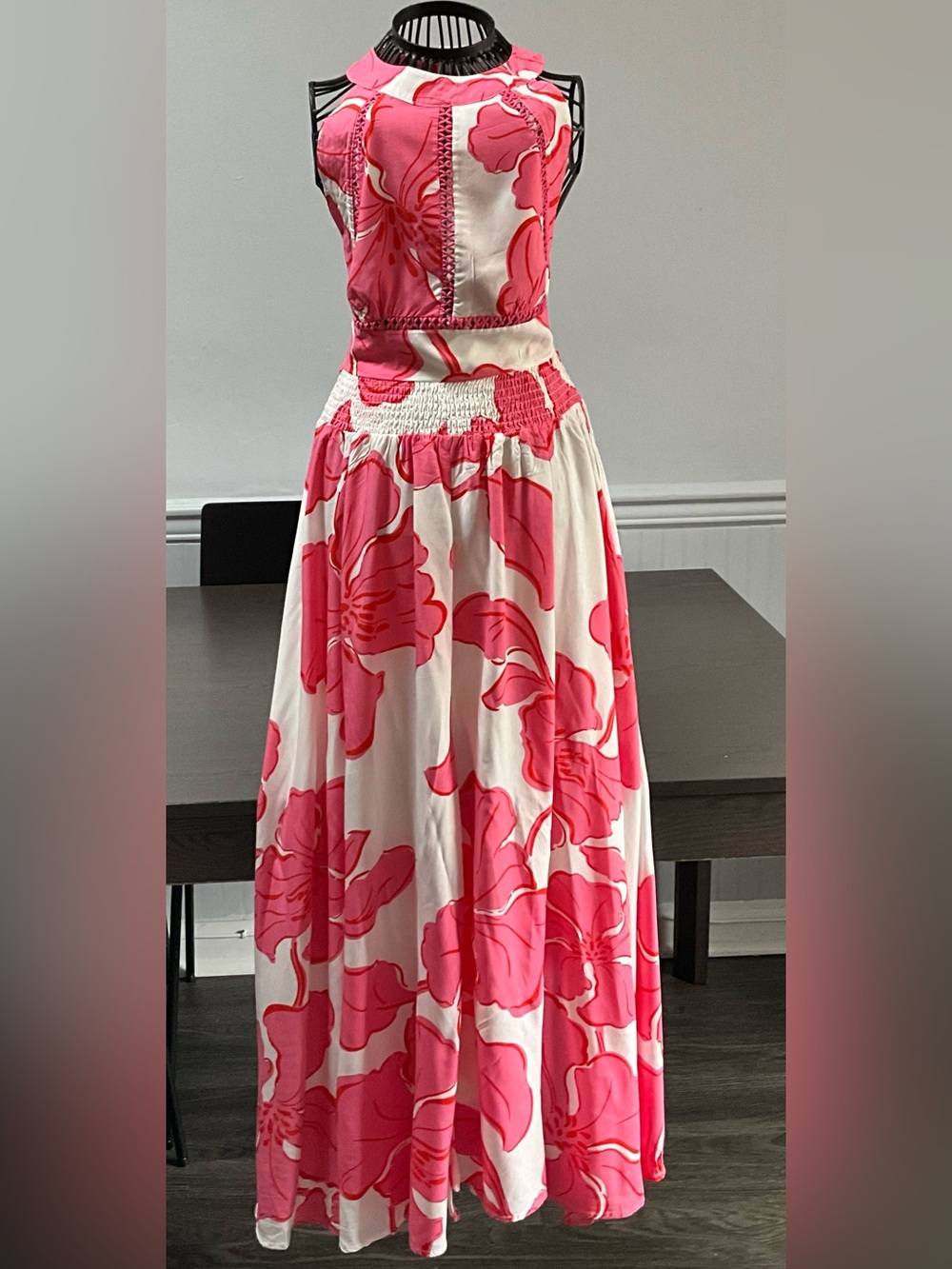 Abel The Label Anthropologie Paloma Maxi Dress Size Small Pink, White,Red-Floral